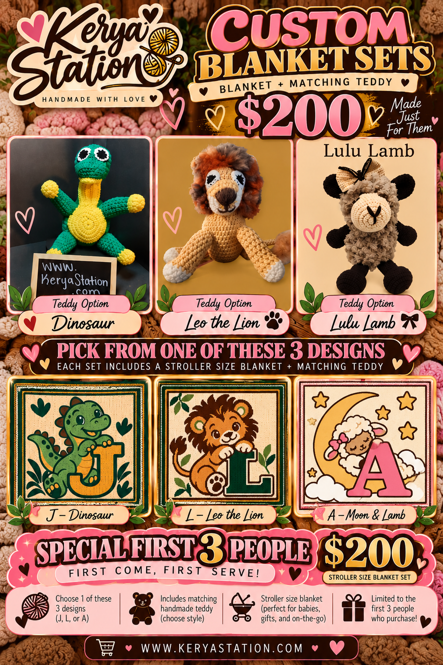 Kerya Station $200 custom stroller blanket and matching teddy set special